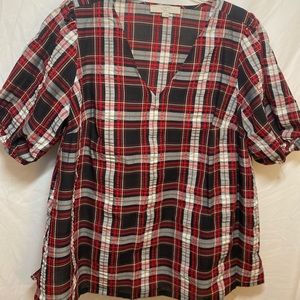 Loft Short Sleeve Plaid Top